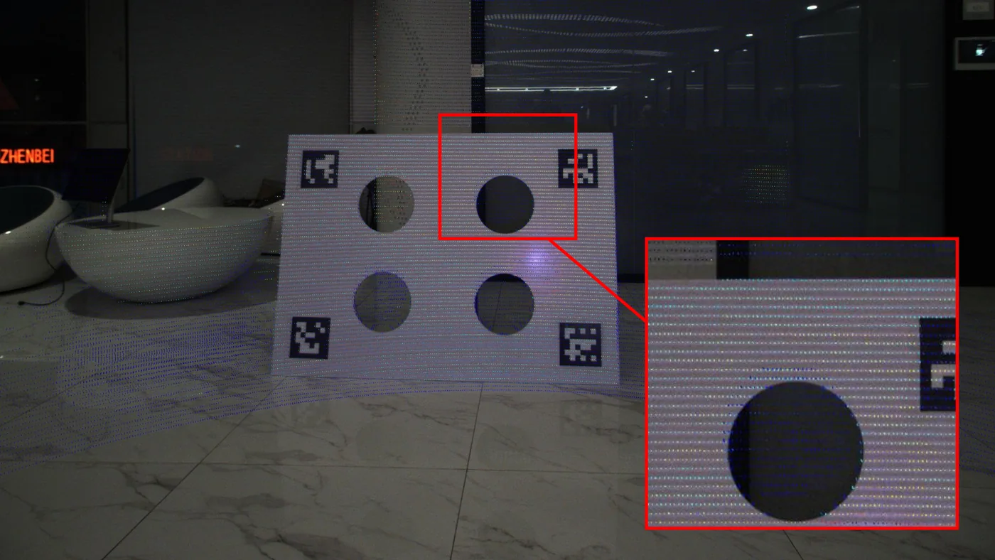 Public planar target: LiDAR points projected into the image using the estimated extrinsics